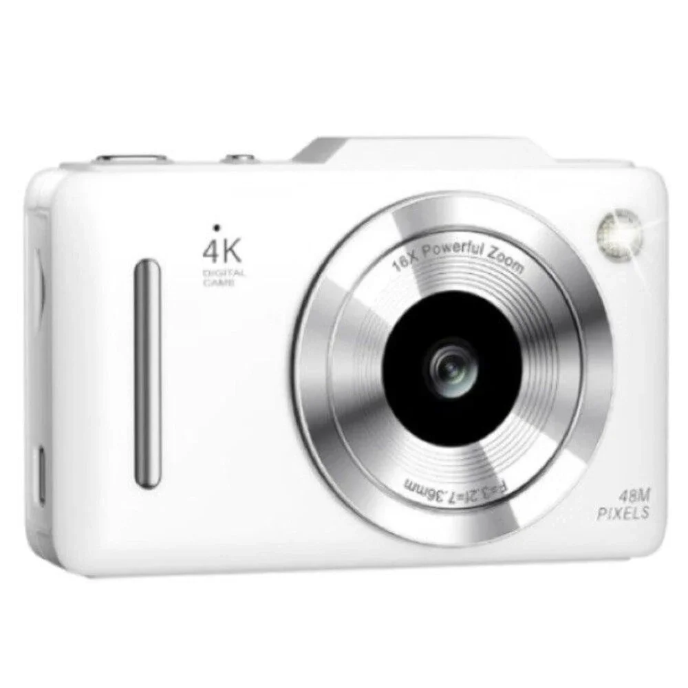 QUIOF Fashion CCD Compact Camera 48MP 4K Built-In Flash 16x Zoom White